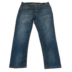 Seven7 Jeans Dark Blue Wash Skinny Stretch Denim Distressed Whiskered 36x31.5